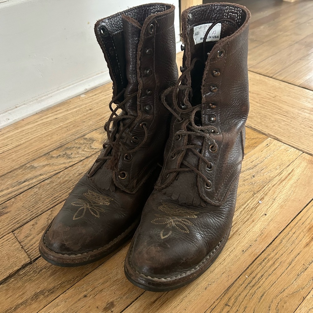 Brown Leather Lace-Up Boots